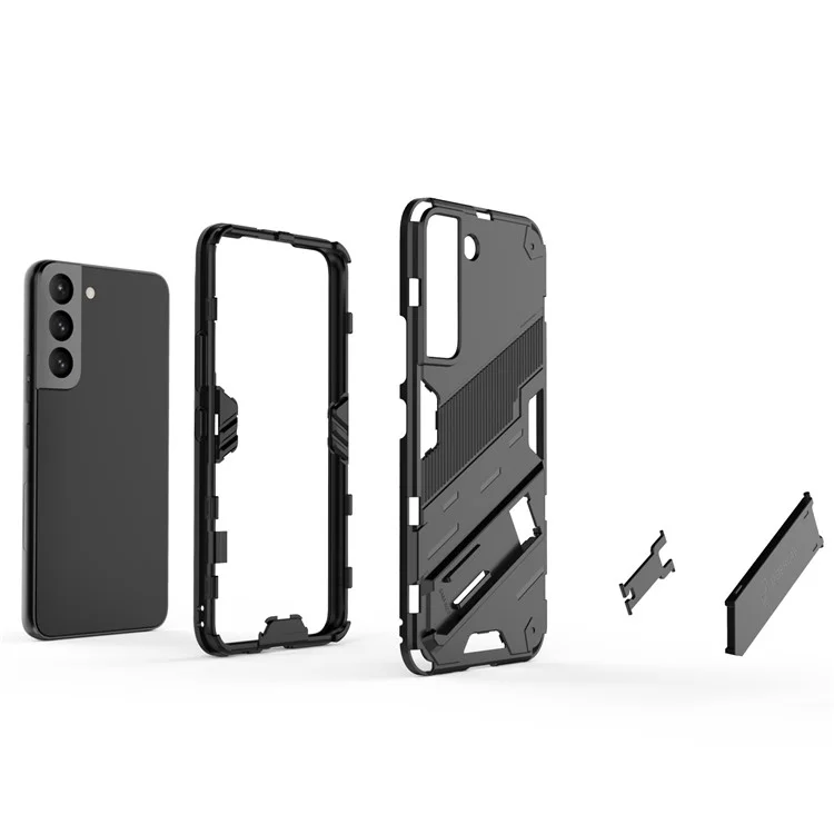 Kickstand Design Flexible TPU + Hard PC Back Phone Cover Anti-Scratch Cellphone Case for Samsung Galaxy S22 5G - Black