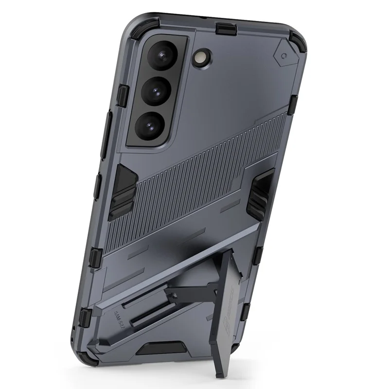 Kickstand Design Flexible TPU + Hard PC Back Phone Cover Anti-Scratch Cellphone Case for Samsung Galaxy S22 5G - Dark Blue