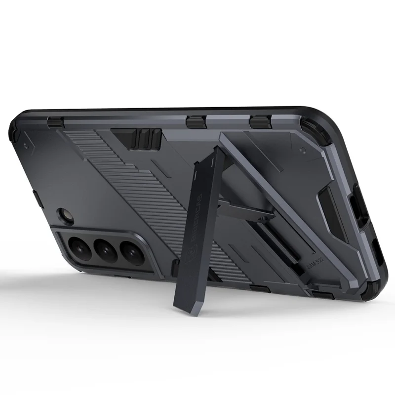 Kickstand Design Flexible TPU + Hard PC Back Phone Cover Anti-Scratch Cellphone Case for Samsung Galaxy S22 5G - Dark Blue
