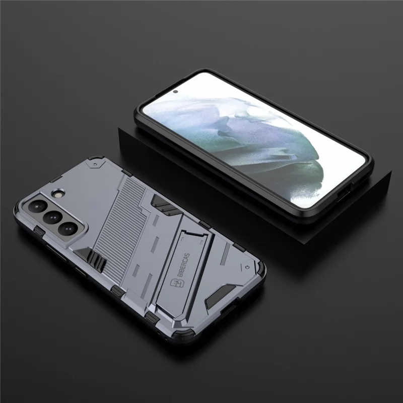 Kickstand Design Flexible TPU + Hard PC Back Phone Cover Anti-Scratch Cellphone Case for Samsung Galaxy S22 5G - Dark Blue