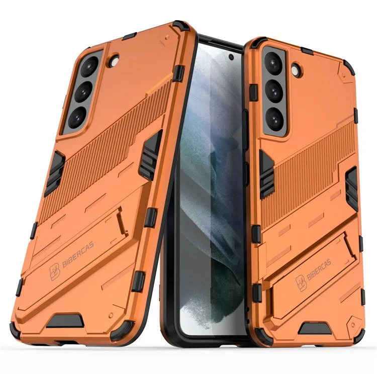 Kickstand Design Flexible TPU + Hard PC Back Phone Cover Anti-Scratch Cellphone Case for Samsung Galaxy S22 5G - Orange