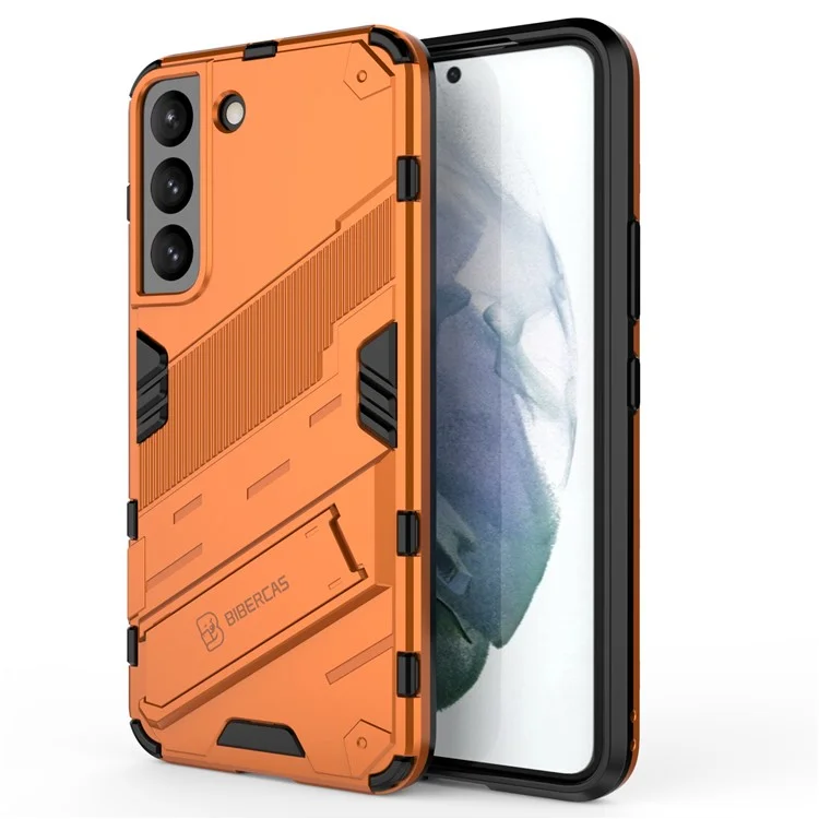 Kickstand Design Flexible TPU + Hard PC Back Phone Cover Anti-Scratch Cellphone Case for Samsung Galaxy S22 5G - Orange