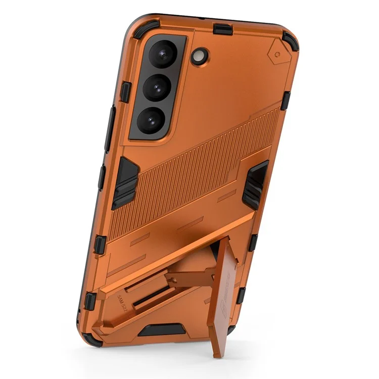 Kickstand Design Flexible TPU + Hard PC Back Phone Cover Anti-Scratch Cellphone Case for Samsung Galaxy S22 5G - Orange