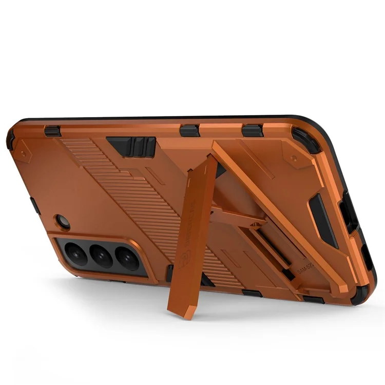 Kickstand Design Flexible TPU + Hard PC Back Phone Cover Anti-Scratch Cellphone Case for Samsung Galaxy S22 5G - Orange