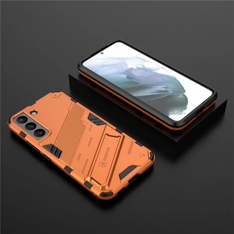Kickstand Design Flexible TPU + Hard PC Back Phone Cover Anti-Scratch Cellphone Case for Samsung Galaxy S22 5G - Orange