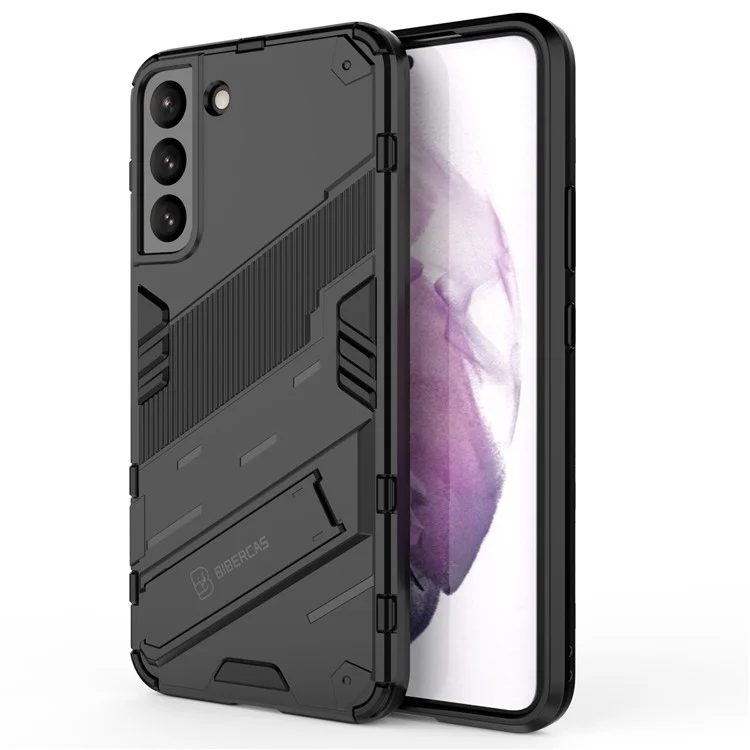 Мягкий TPU + жесткий PC-задняя панель телефона Противоскользящий чехол для сотового телефона с подставкой для Samsung Galaxy S22+ 5G - Черный