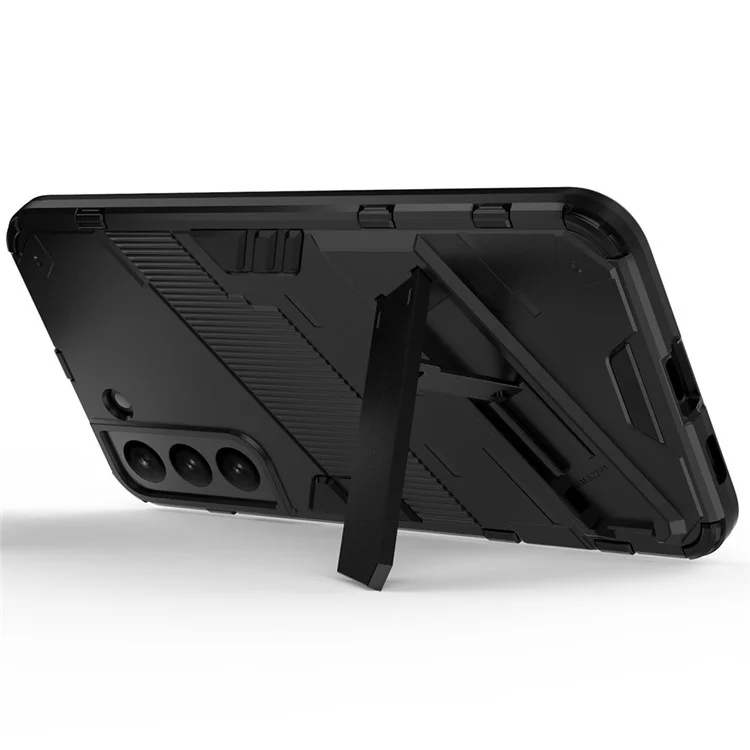 Мягкий TPU + жесткий PC-задняя панель телефона Противоскользящий чехол для сотового телефона с подставкой для Samsung Galaxy S22+ 5G - Черный