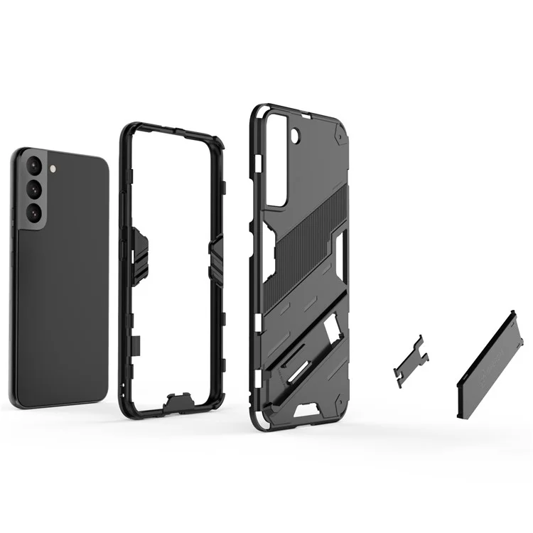 Мягкий TPU + жесткий PC-задняя панель телефона Противоскользящий чехол для сотового телефона с подставкой для Samsung Galaxy S22+ 5G - Черный