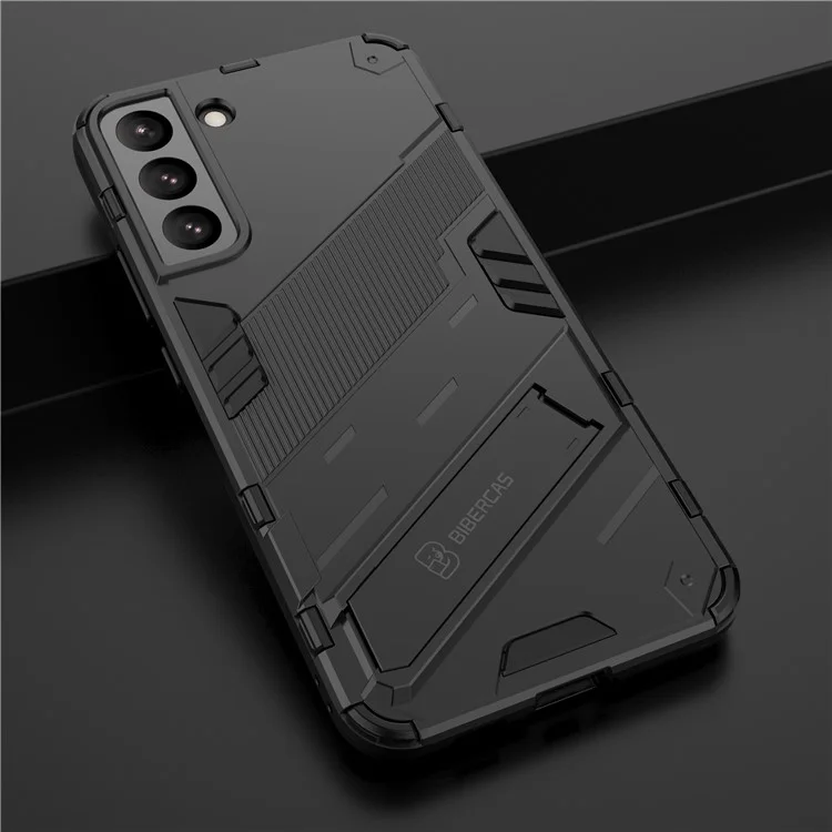 Мягкий TPU + жесткий PC-задняя панель телефона Противоскользящий чехол для сотового телефона с подставкой для Samsung Galaxy S22+ 5G - Черный