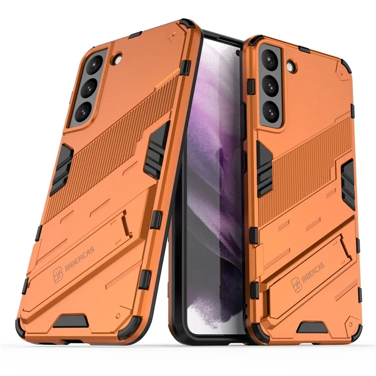 Soft TPU + Hard PC Back Phone Cover Anti-Scratch Cellphone Case with Kickstand for Samsung Galaxy S22+ 5G - Orange