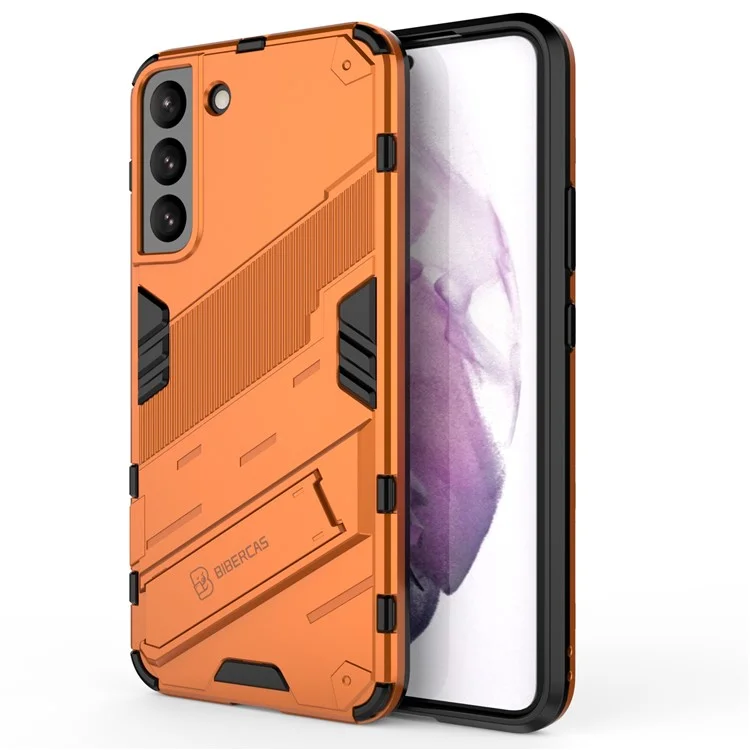 Soft TPU + Hard PC Back Phone Cover Anti-Scratch Cellphone Case with Kickstand for Samsung Galaxy S22+ 5G - Orange