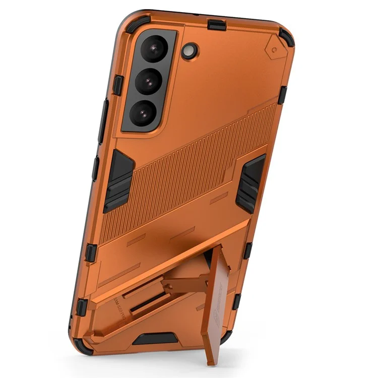 Soft TPU + Hard PC Back Phone Cover Anti-Scratch Cellphone Case with Kickstand for Samsung Galaxy S22+ 5G - Orange