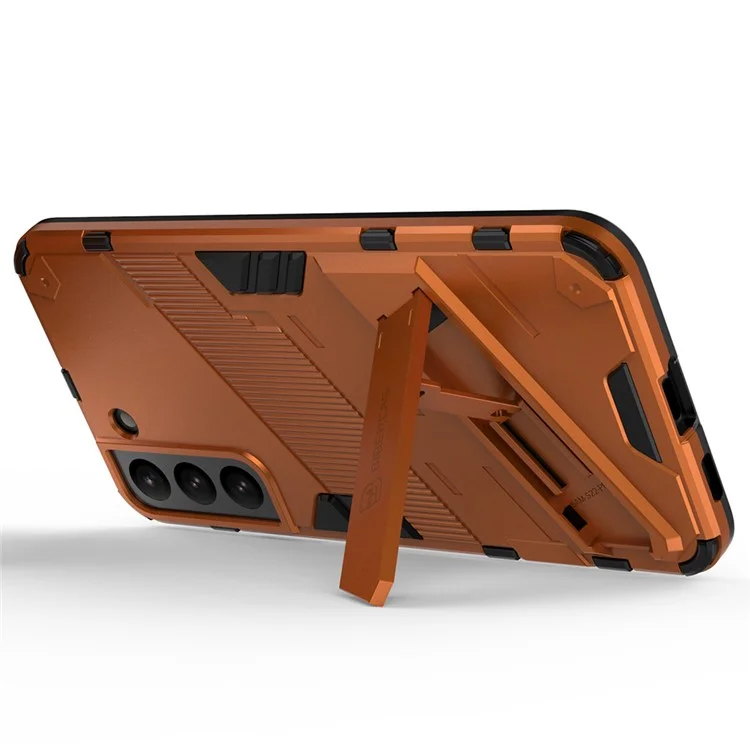 Soft TPU + Hard PC Back Phone Cover Anti-Scratch Cellphone Case with Kickstand for Samsung Galaxy S22+ 5G - Orange