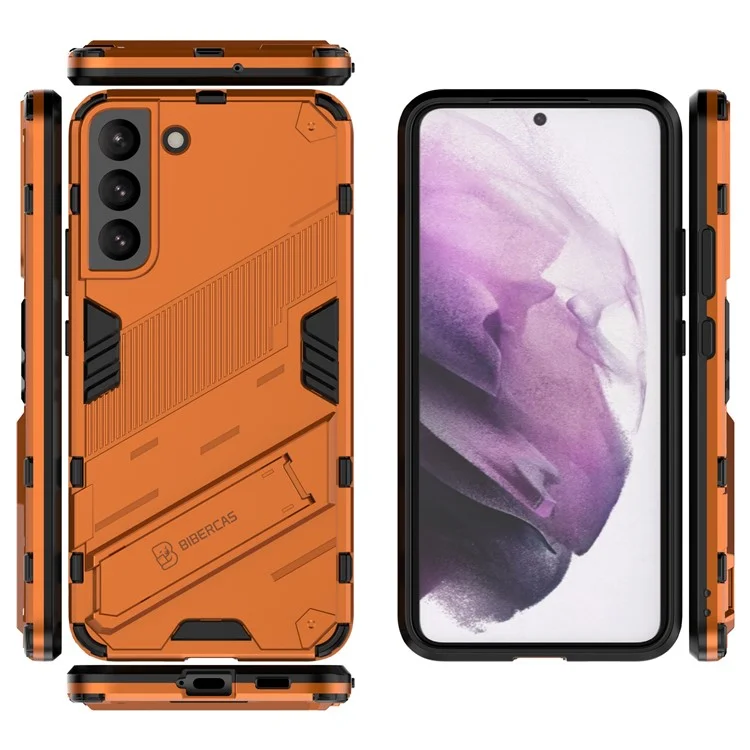 Soft TPU + Hard PC Back Phone Cover Anti-Scratch Cellphone Case with Kickstand for Samsung Galaxy S22+ 5G - Orange