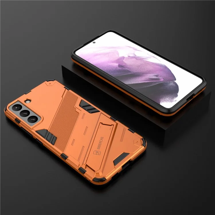 Soft TPU + Hard PC Back Phone Cover Anti-Scratch Cellphone Case with Kickstand for Samsung Galaxy S22+ 5G - Orange