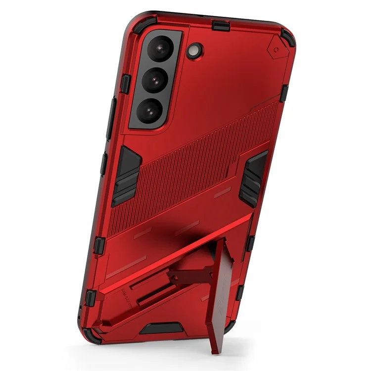 Coque de téléphone cellulaire antidérapante en TPU souple + PC dur avec support pour Samsung Galaxy S22+ 5G - Rouge