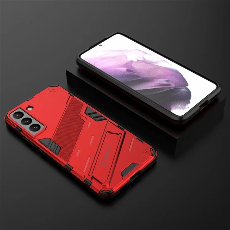 Coque de téléphone cellulaire antidérapante en TPU souple + PC dur avec support pour Samsung Galaxy S22+ 5G - Rouge