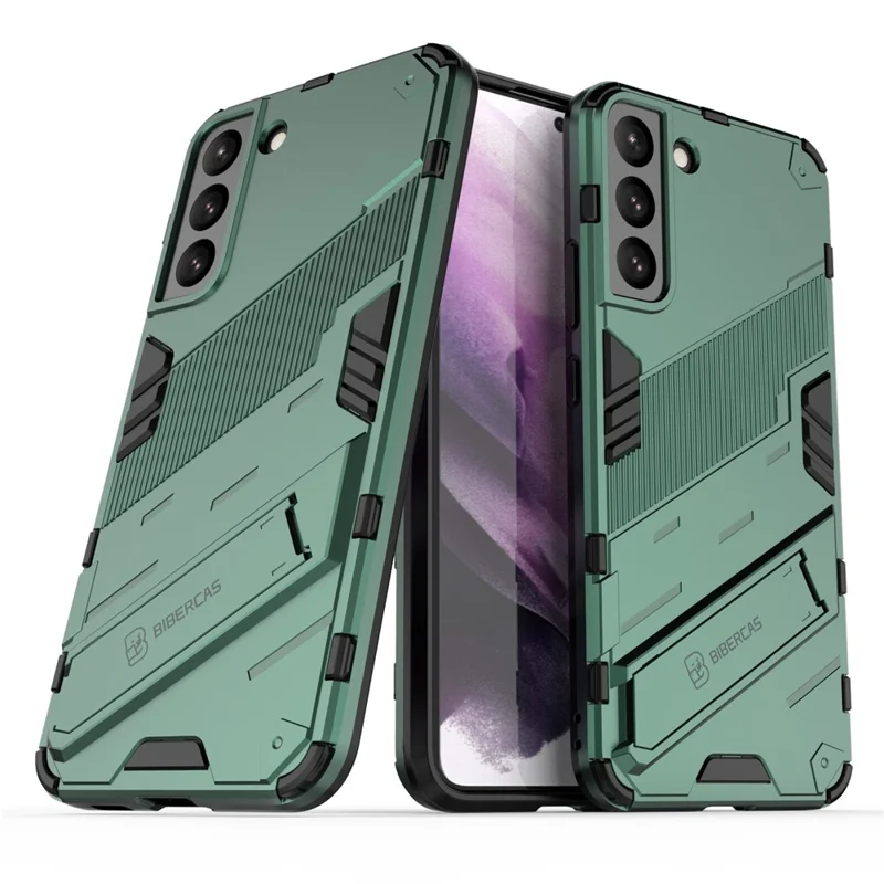 Soft TPU + Hard PC Back Phone Cover Anti-Scratch Cellphone Case with Kickstand for Samsung Galaxy S22+ 5G - Green