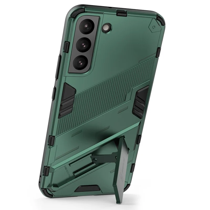 Soft TPU + Hard PC Back Phone Cover Anti-Scratch Cellphone Case with Kickstand for Samsung Galaxy S22+ 5G - Green