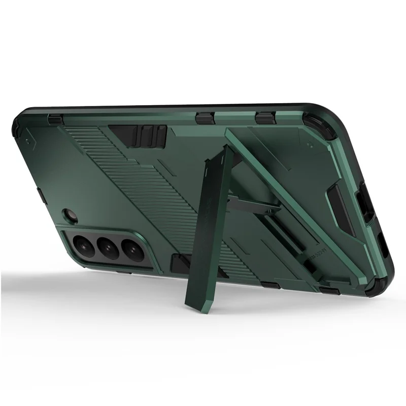 Soft TPU + Hard PC Back Phone Cover Anti-Scratch Cellphone Case with Kickstand for Samsung Galaxy S22+ 5G - Green