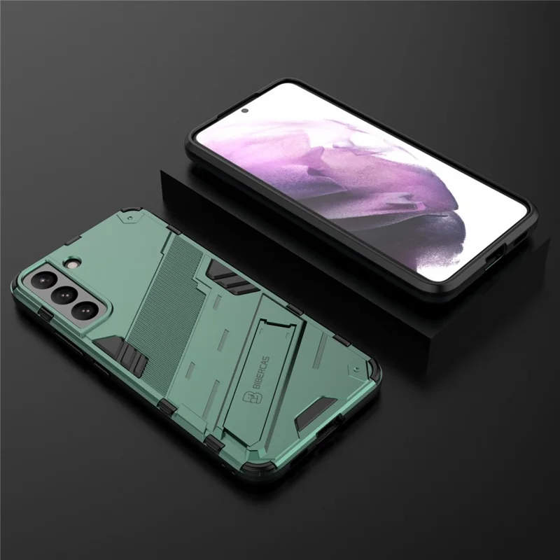 Soft TPU + Hard PC Back Phone Cover Anti-Scratch Cellphone Case with Kickstand for Samsung Galaxy S22+ 5G - Green
