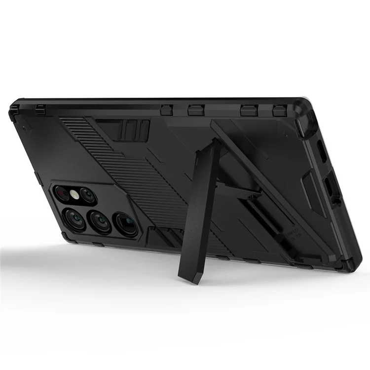 Shockproof TPU + PC Phone Back Cover Cellphone Case with Kickstand for Samsung Galaxy S22 Ultra 5G - Black