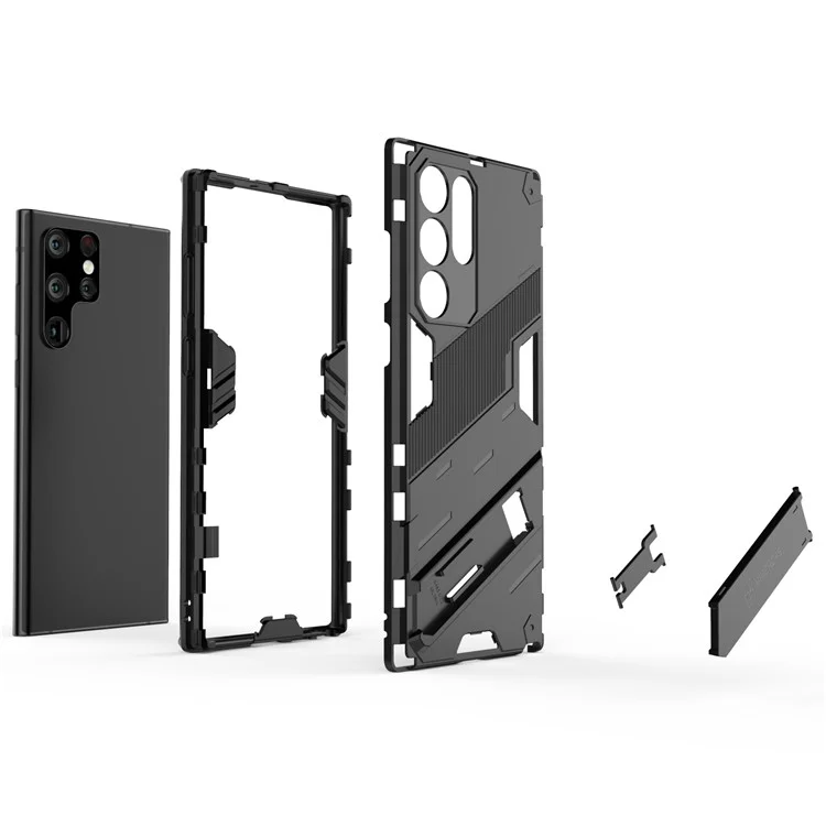 Coque arrière de téléphone cellulaire en TPU antichoc + PC avec support pour Samsung Galaxy S22 Ultra 5G - Noir