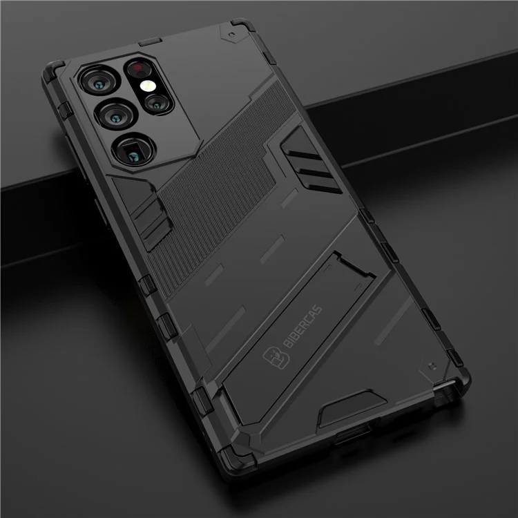 Shockproof TPU + PC Phone Back Cover Cellphone Case with Kickstand for Samsung Galaxy S22 Ultra 5G - Black