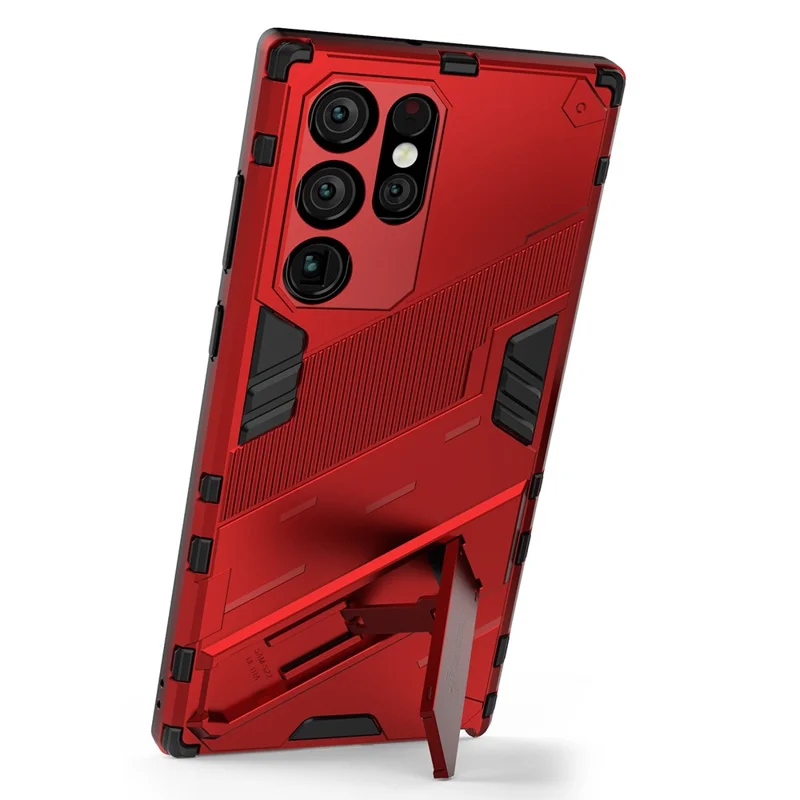 Shockproof TPU + PC Phone Back Cover Cellphone Case with Kickstand for Samsung Galaxy S22 Ultra 5G - Red