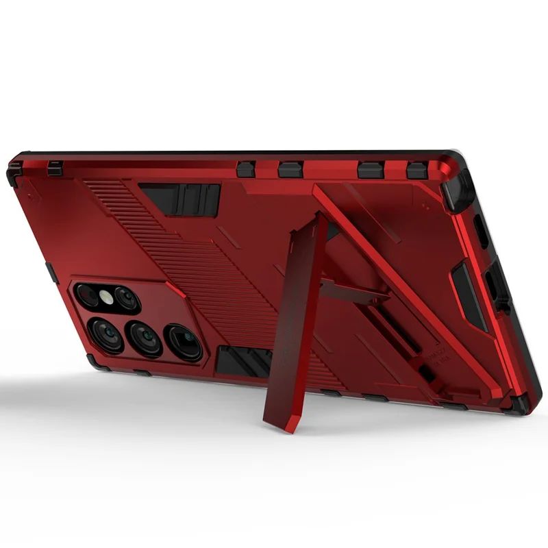 Shockproof TPU + PC Phone Back Cover Cellphone Case with Kickstand for Samsung Galaxy S22 Ultra 5G - Red