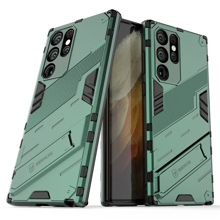 Funda rígida para teléfono móvil con soporte de TPU y PC para Samsung Galaxy S22 Ultra 5G - Verde