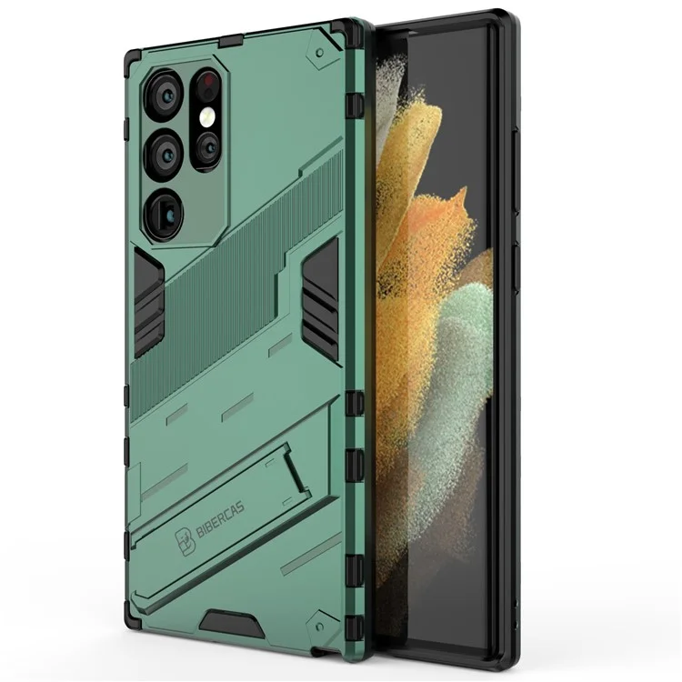 Funda rígida para teléfono móvil con soporte de TPU y PC para Samsung Galaxy S22 Ultra 5G - Verde