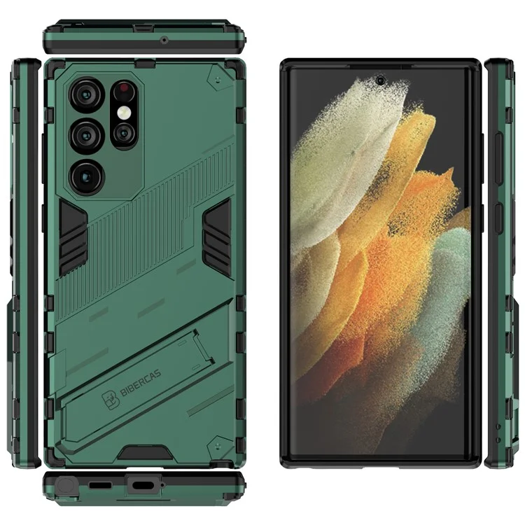 Funda rígida para teléfono móvil con soporte de TPU y PC para Samsung Galaxy S22 Ultra 5G - Verde