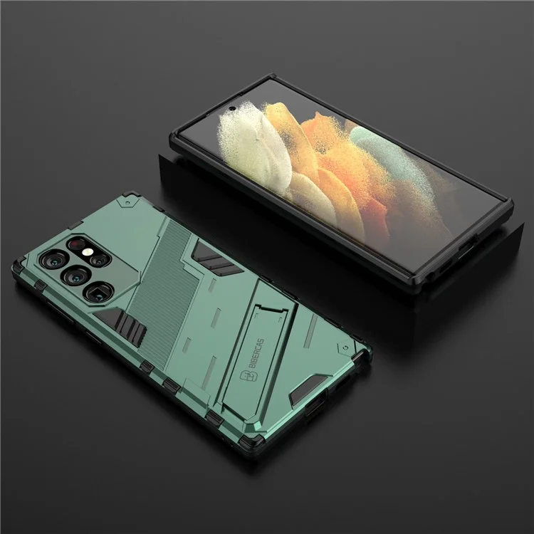 Funda rígida para teléfono móvil con soporte de TPU y PC para Samsung Galaxy S22 Ultra 5G - Verde
