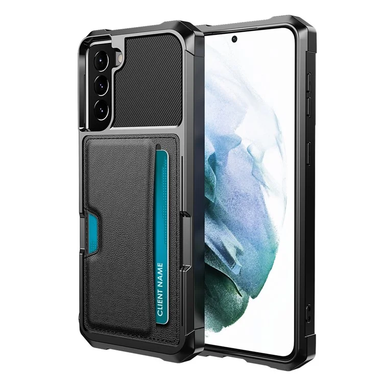 Suporte de Cartão à Prova de Choque ZM02 Kickstand PU Leather + TPU Hybrid Case Phone Shell [Built-in Magnetic Metal Sheet] para Samsung Galaxy S22+ 5G - Preto