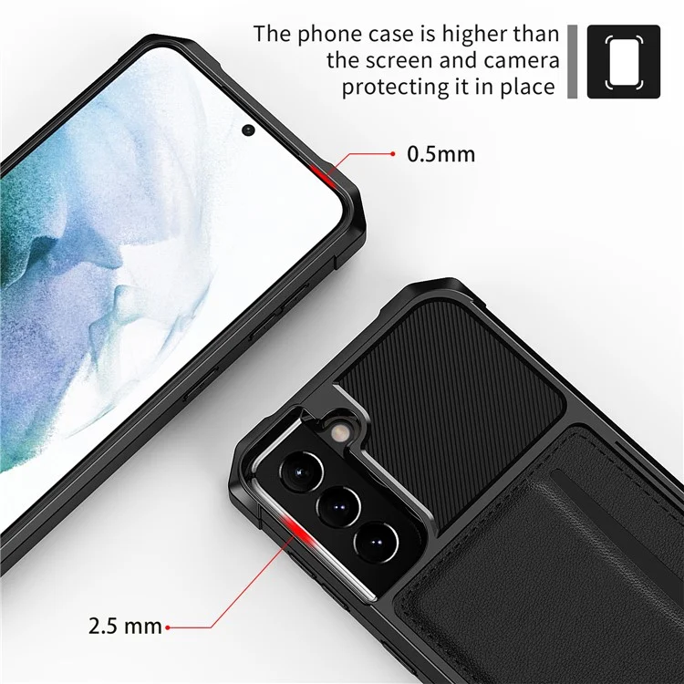 Suporte de Cartão à Prova de Choque ZM02 Kickstand PU Leather + TPU Hybrid Case Phone Shell [Built-in Magnetic Metal Sheet] para Samsung Galaxy S22+ 5G - Preto
