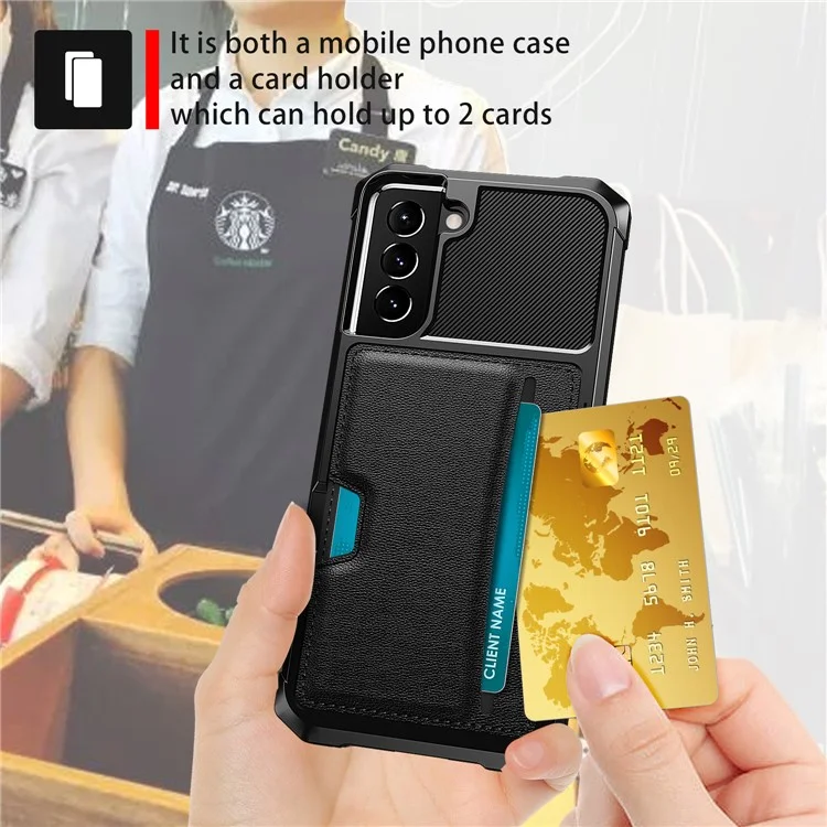 ZM02 Tof à Séquestration de la Carte D'amortisseur à Carte à Sous-tension en Cuir PU + Couverture de Téléphone Hybride TPU Pour Samsung Galaxy S22 5G - le Noir