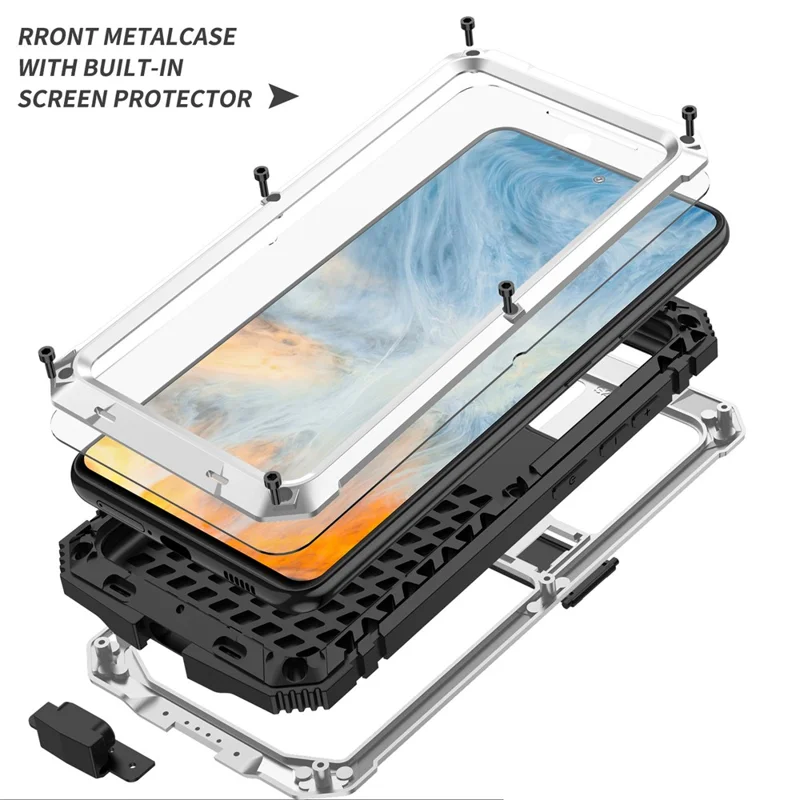R-JUST Drop-proof Dust-proof Waterproof Full Protection PC + Silicone + Metal Phone Case with Kickstand for Samsung Galaxy S21 FE 5G - Silver