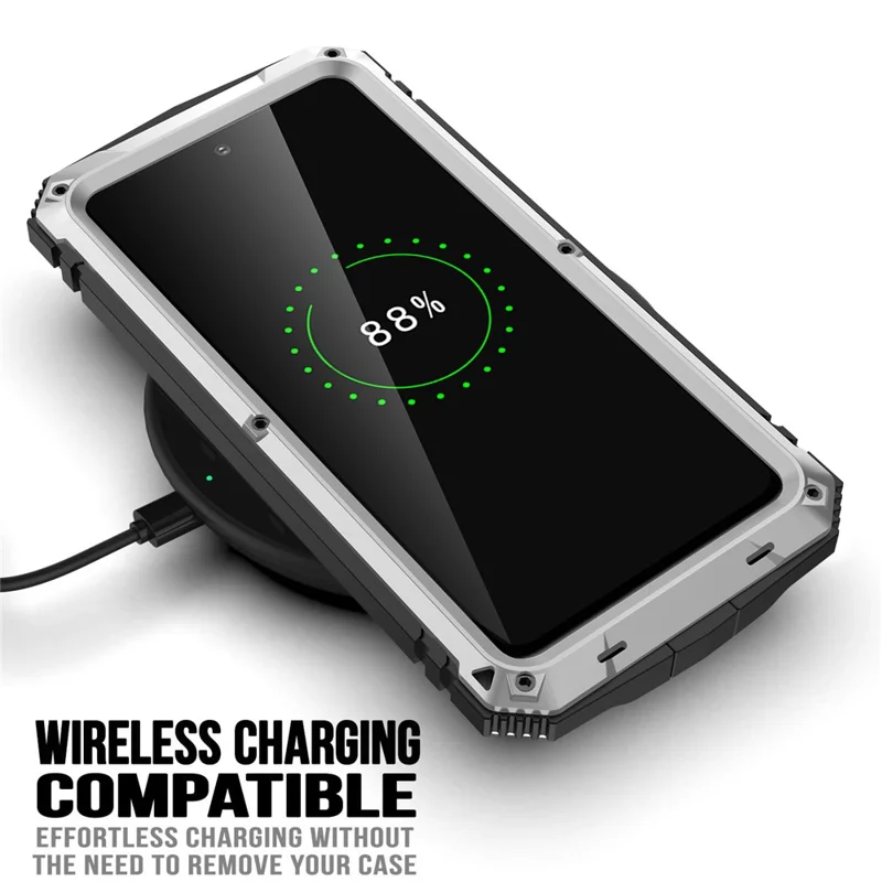 R-JUST Drop-proof Dust-proof Waterproof Full Protection PC + Silicone + Metal Phone Case with Kickstand for Samsung Galaxy S21 FE 5G - Silver