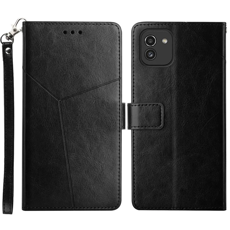 Per Samsung Galaxy A03 (164.2x75.9x9.1mm) Portafoglio in Pelle Magnetica Portafoglio Elegante Copertura Del Telefono Cellulare Copertura a Forma di y Con Guscio di Telefono Con Cinturino Con Cinturino - Nero