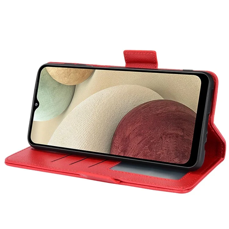 Funda de teléfono PU Leather + TPU con doble cierre magnético, textura de piel de Litchi y soporte para Samsung Galaxy A12/A12 Nacho - Rojo