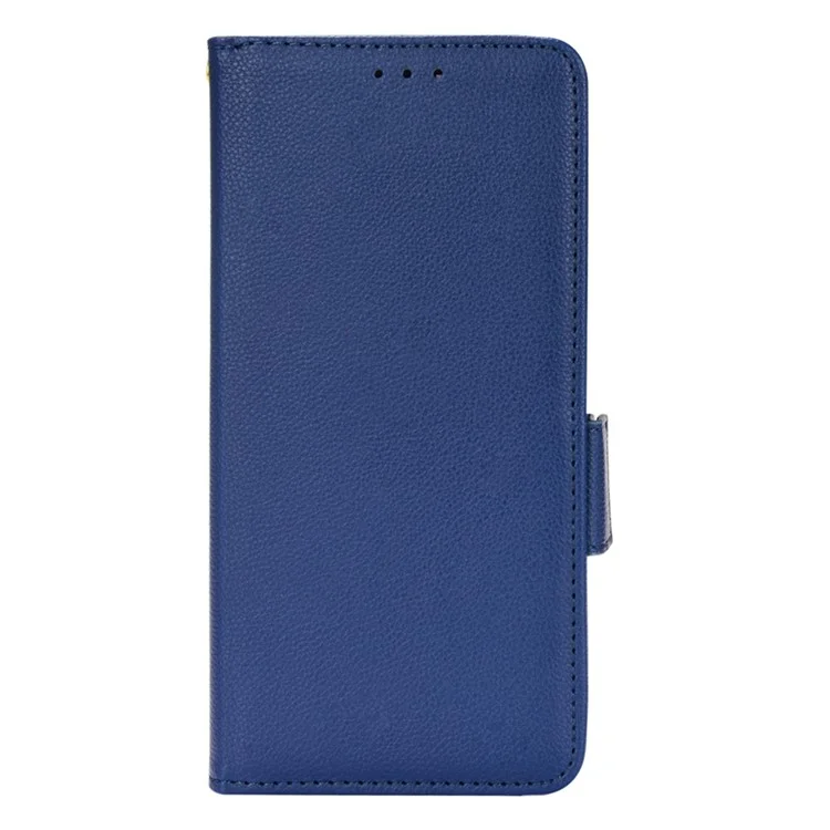 PU Leather + TPU Phone Case Double Magnetic Clasps Litchi Texture Wallet Shell with Stand for Samsung Galaxy A12/A12 Nacho - Dark Blue