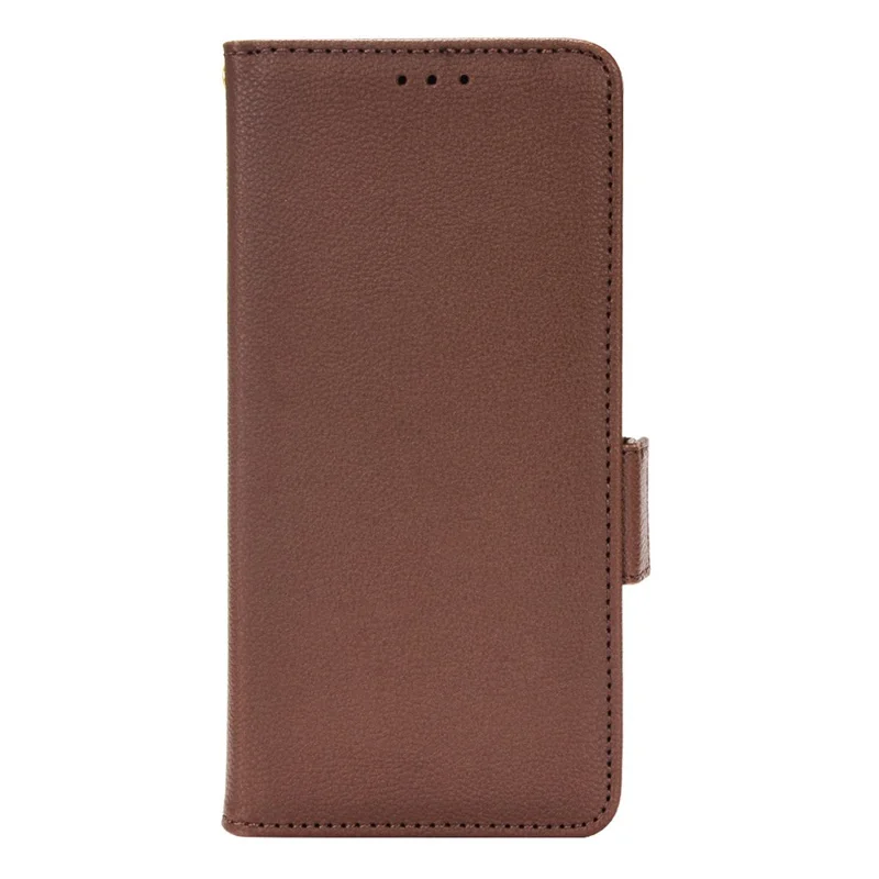 PU Leather + TPU Phone Case Double Magnetic Clasps Litchi Texture Wallet Shell with Stand for Samsung Galaxy A12/A12 Nacho - Brown