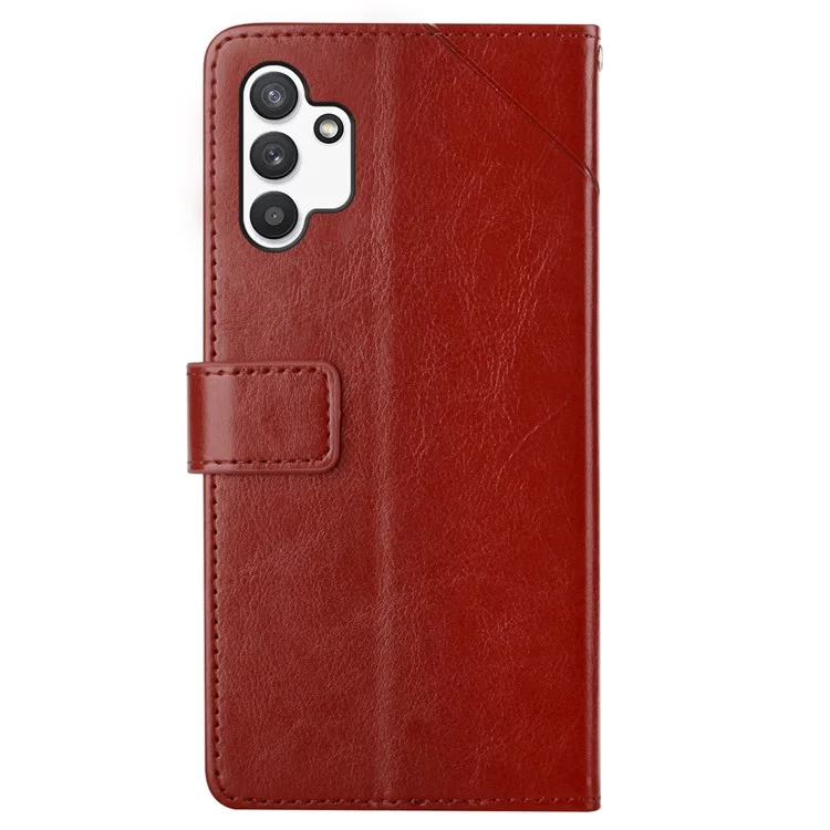 For Samsung Galaxy A13 4G Handy Strap Mobile Phone Cover Y-shaped Lines Imprinted Magnetic PU Leather Stand Wallet Ca - Brown