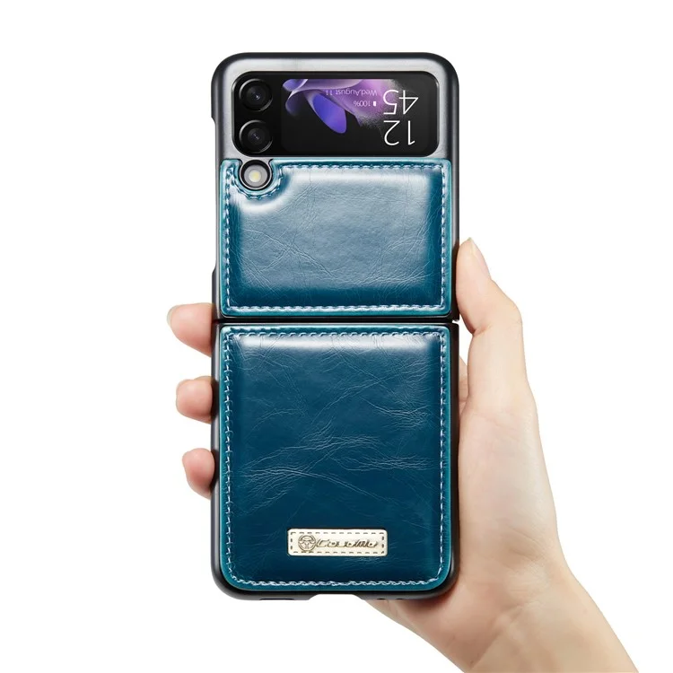 CASEME 003 Series Fine Workmanship Waxy Texture PU Leather Phone Cover Phone Case for Samsung Galaxy Z Flip3 5G - Blue