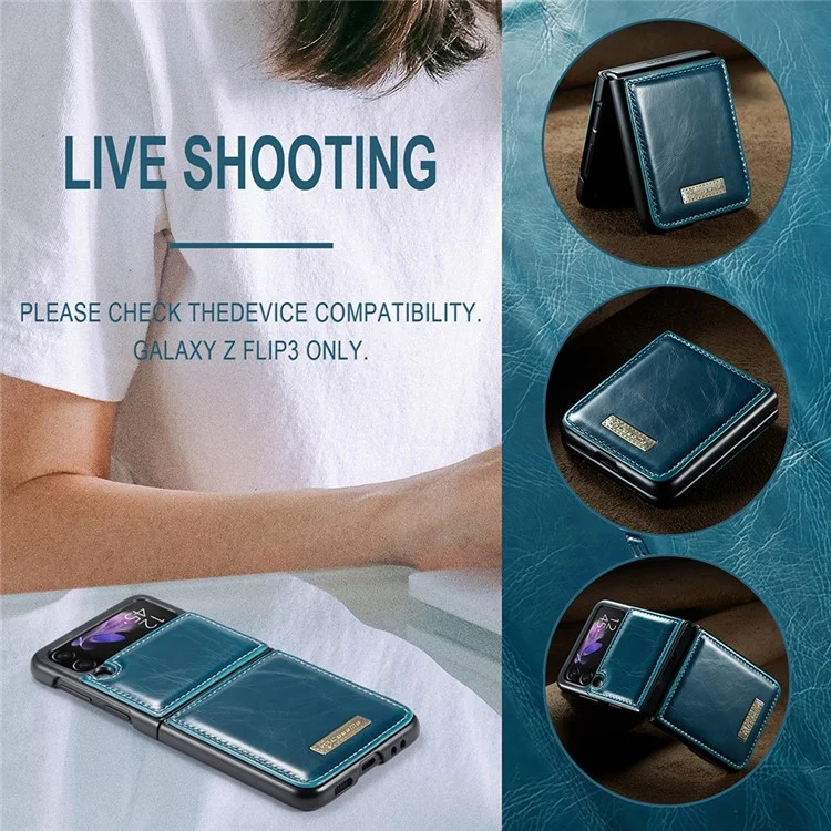 CASEME 003 Series Fine Workmanship Waxy Texture PU Leather Phone Cover Phone Case for Samsung Galaxy Z Flip3 5G - Blue