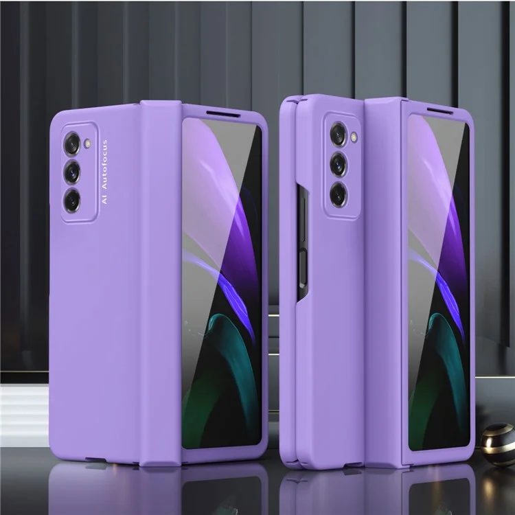 Full Protection Hinge Design Hard PC Folding Phone Case Cover with Glass Screen Protector for Samsung Galaxy Z Fold2 5G - Purple