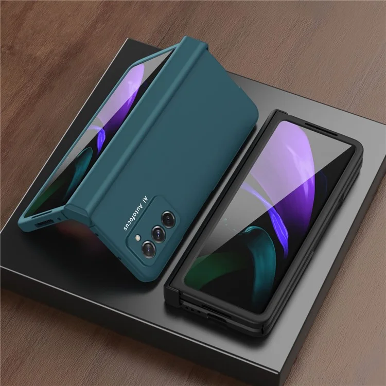 Full Protection Hinge Design Hard PC Folding Phone Case Cover with Glass Screen Protector for Samsung Galaxy Z Fold2 5G - Purple