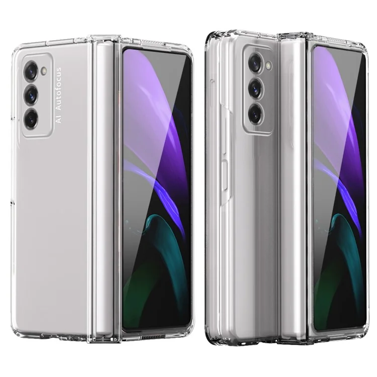 Full Protection Hinge Design Hard PC Folding Phone Case Cover with Glass Screen Protector for Samsung Galaxy Z Fold2 5G - Transparent