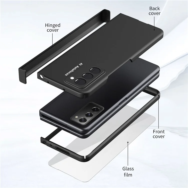 Full Protection Hinge Design Hard PC Folding Phone Case Cover with Glass Screen Protector for Samsung Galaxy Z Fold2 5G - Transparent